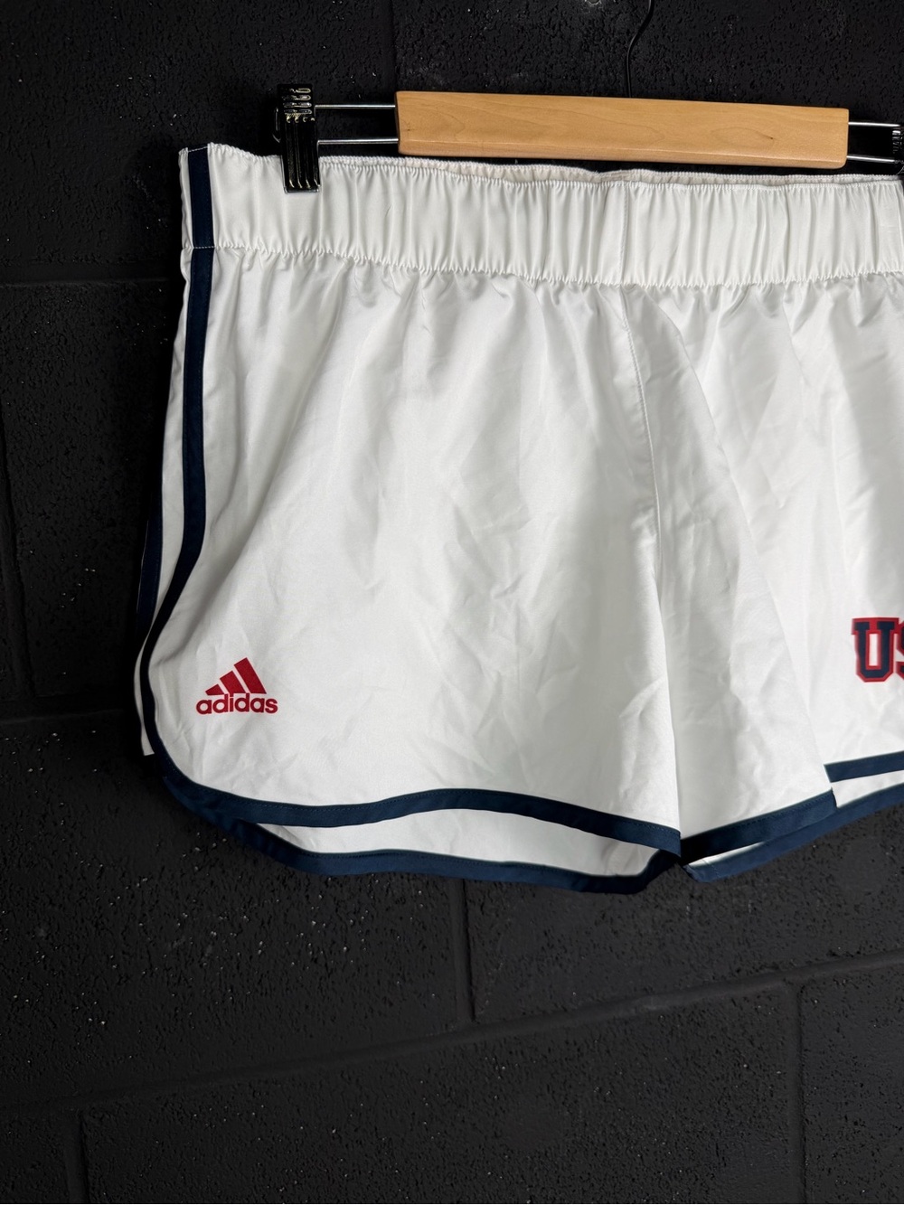 adidas USA White Athletic Shorts with lining panty  - Navy Trim size Large ! EUC - Picture 3 of 14